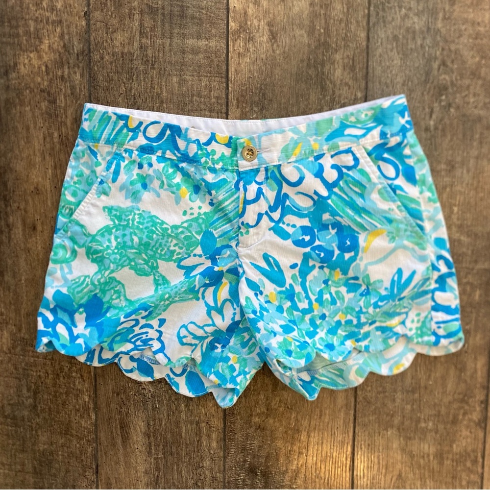 lilly pulitzer nwot the buttercup short in beachy floral print blue white green